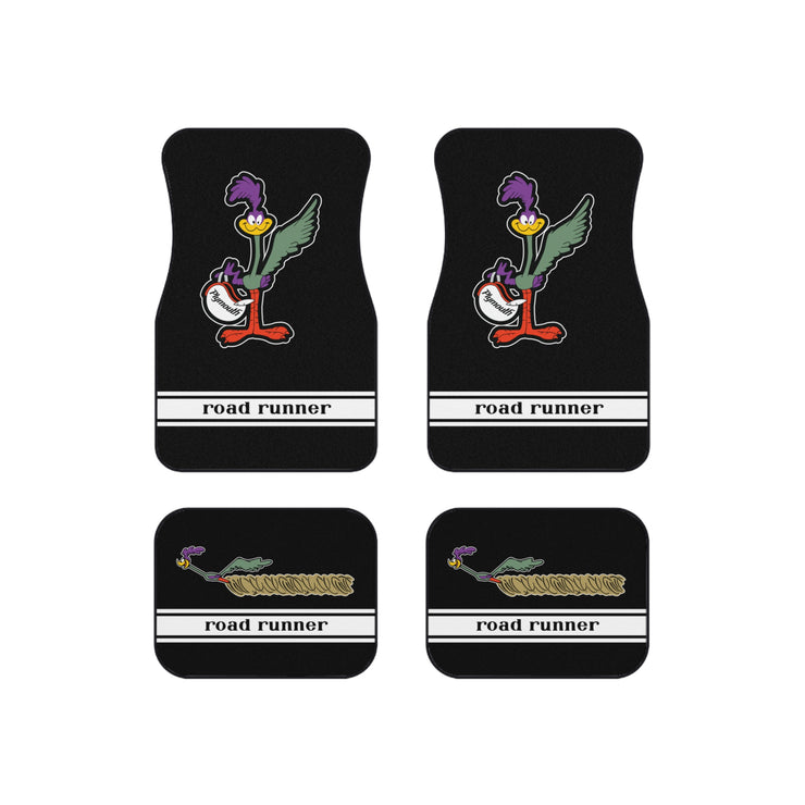 Plymouth Roadrunner Tribute Car Floor Mats (Set of 4) White Stripe flipped helmet