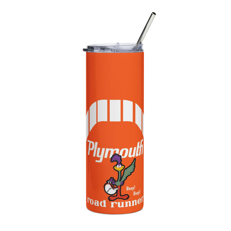 1971 1972 Plymouth Roadrunner Tribute 20 ounce Tumbler with Straw Orange/white