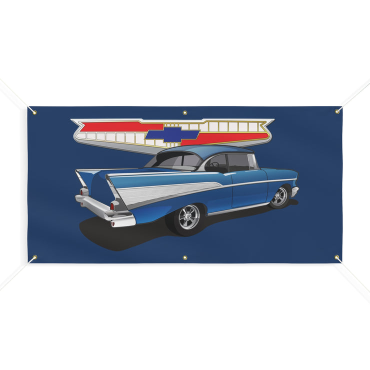 57 1957 Chevy Garage Shop Banner Tribute Blue Matte Banner