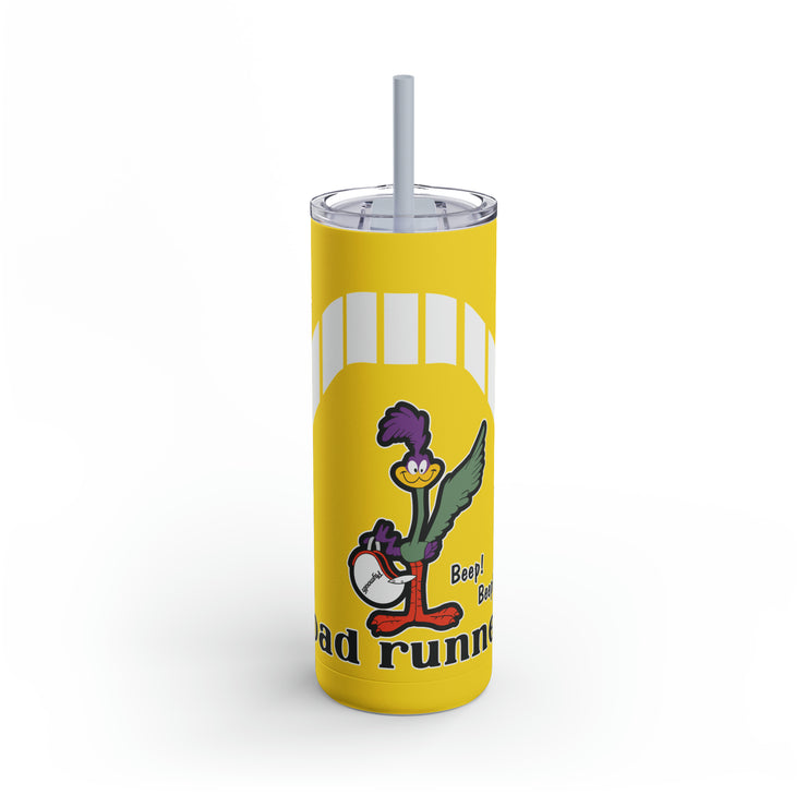 1971 1972 Plymouth Roadrunner Tribute Skinny Matte Tumbler, 20oz Yellow / White