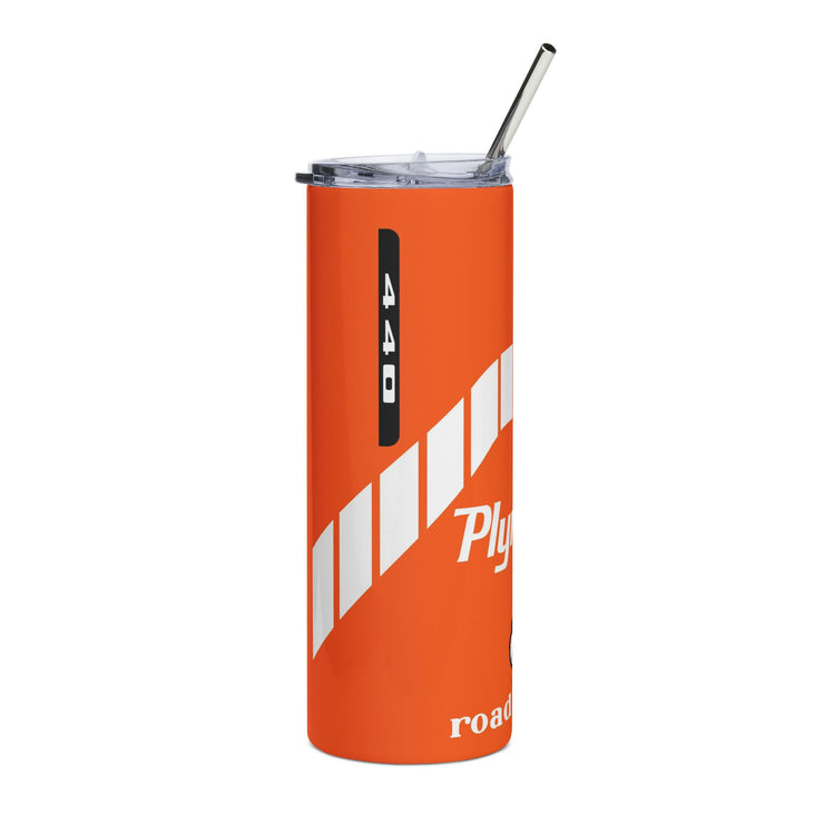 1971 1972 Plymouth Roadrunner Tribute 20 ounce Tumbler with Straw Orange/white