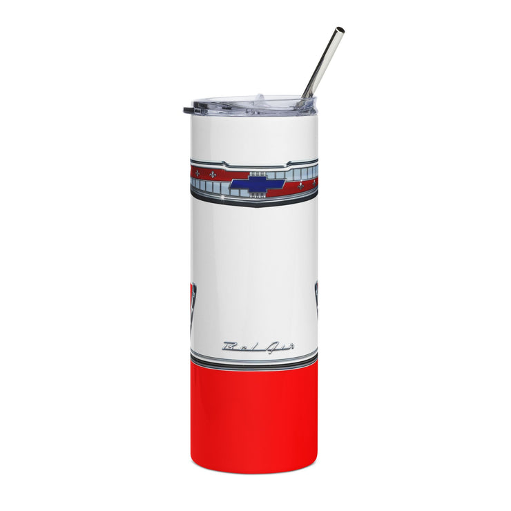 1955 55 Chevy Bel Air Tribute 20 ounce Tumbler with Straw Red/White