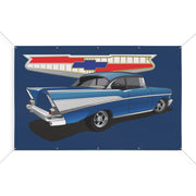 57 1957 Chevy Garage Shop Banner Tribute Blue Matte Banner