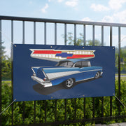 57 1957 Chevy Garage Shop Banner Tribute Blue Matte Banner