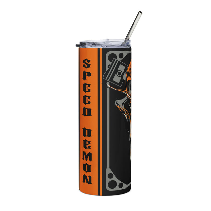 MCH Speed Demon Pinstriped 20 ounce Tumbler with Straw Black/Orange