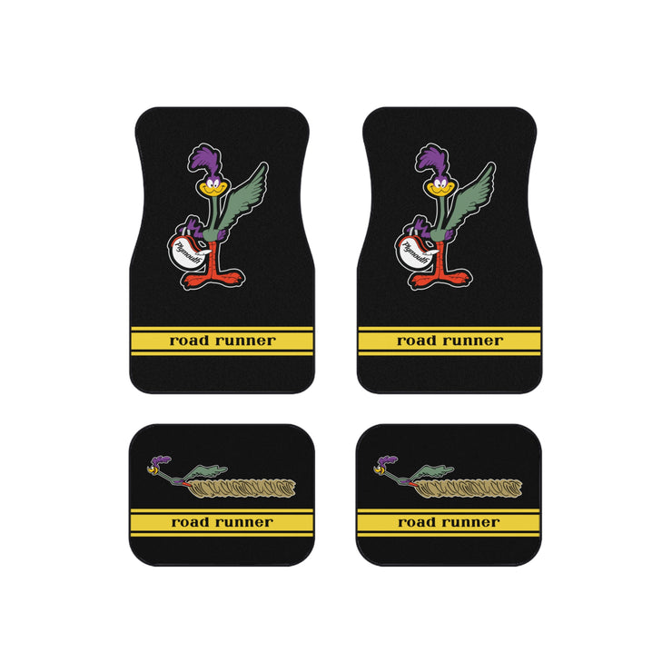 Plymouth Roadrunner Tribute Car Floor Mats (Set of 4) yellow Stripe flipped helmet