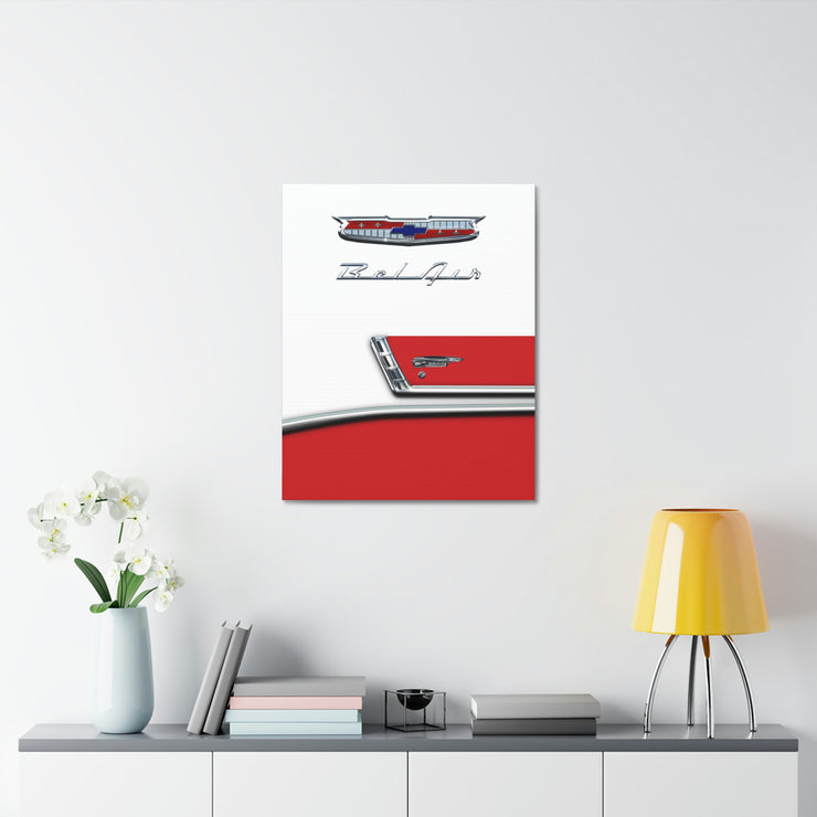 56 1956 Chevy Bel Air Tribute Stretched Canvas Wall Art red/white