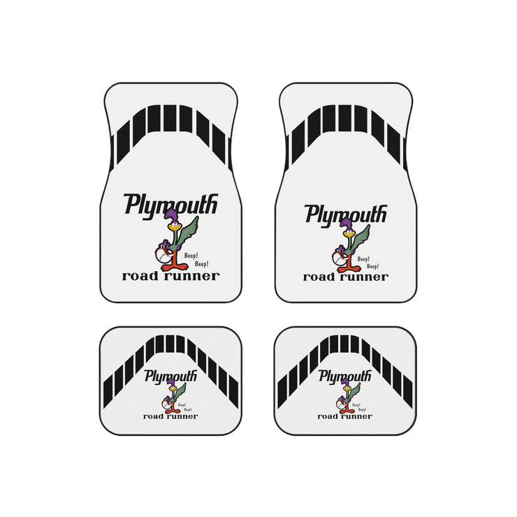 1971 1972 Plymouth Roadrunner Tribute Car Floor Mats (Set of 4) White/Black