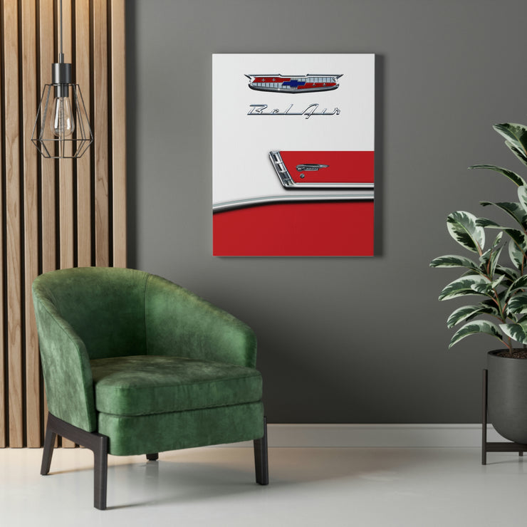 56 1956 Chevy Bel Air Tribute Stretched Canvas Wall Art red/white