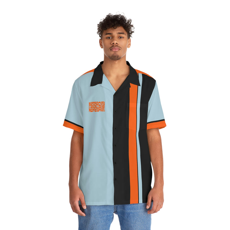 Motor City Hardware Vintage Style Gas Station Racing Shirt Men's Hawaiian Shirt (AOP) blue/orange/black