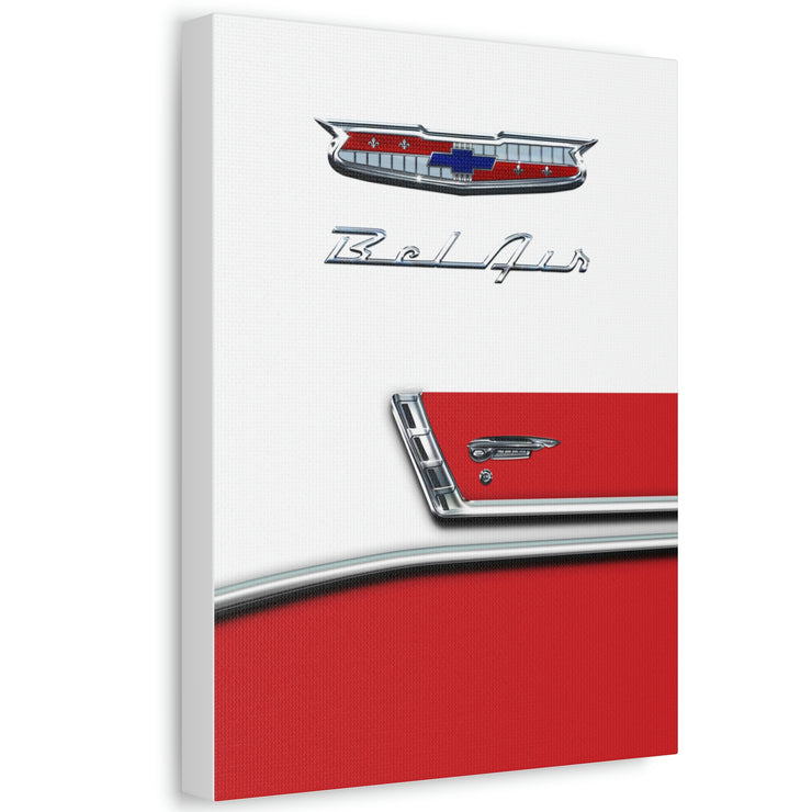 56 1956 Chevy Bel Air Tribute Stretched Canvas Wall Art red/white