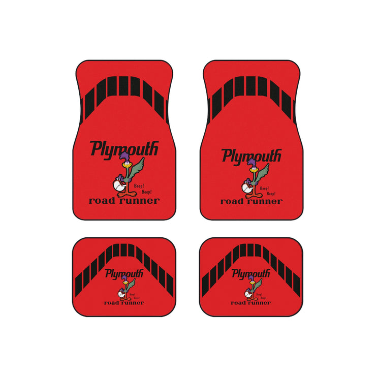 1971 1972 Plymouth Roadrunner Tribute Car Floor Mats (Set of 4) Red Base/Black