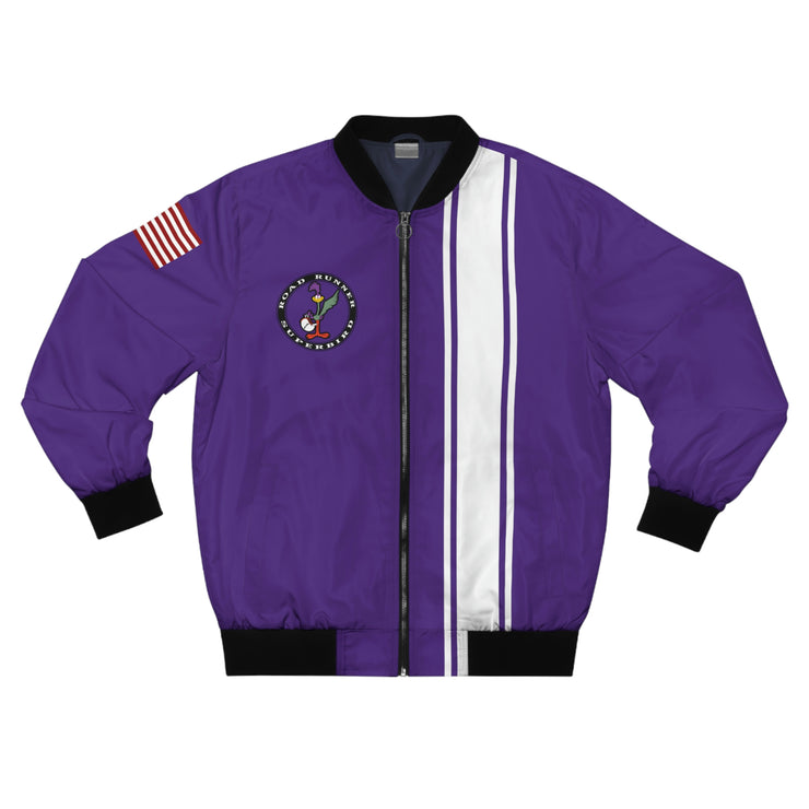 Road Runner Superbird Men's AOP Bomber Jacket Purple White Stripe