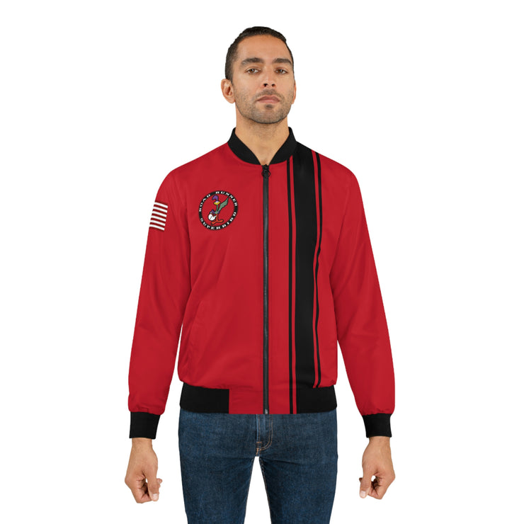 Road Runner Superbird Men's AOP Bomber Jacket Dark Red Black Stripe