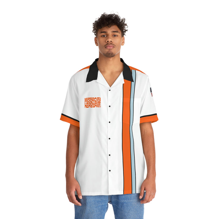 Vintage Style Gas Station Racing Shirt Men's Hawaiian Shirt (AOP) blue/orange/white