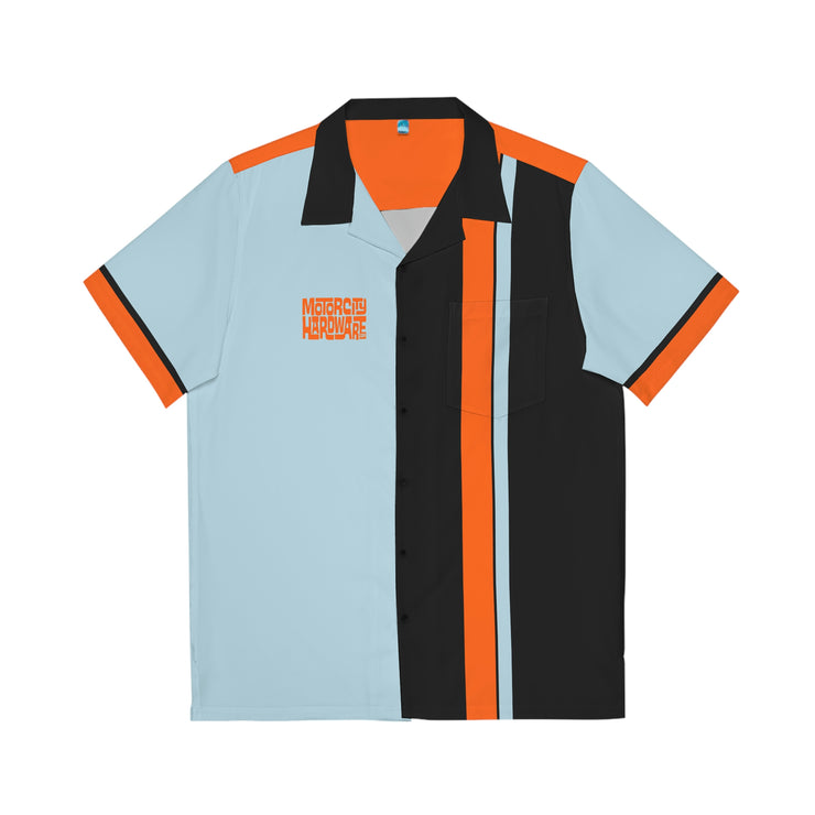 Motor City Hardware Vintage Style Gas Station Racing Shirt Men's Hawaiian Shirt (AOP) blue/orange/black