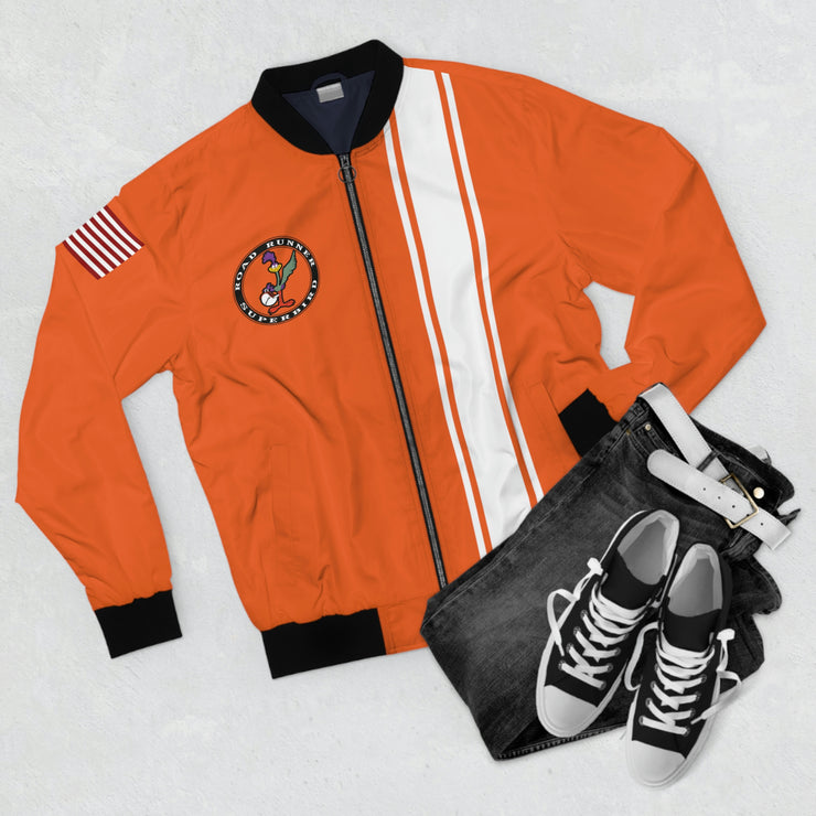 Road Runner Superbird Men's AOP Bomber Jacket Orange White Stripe