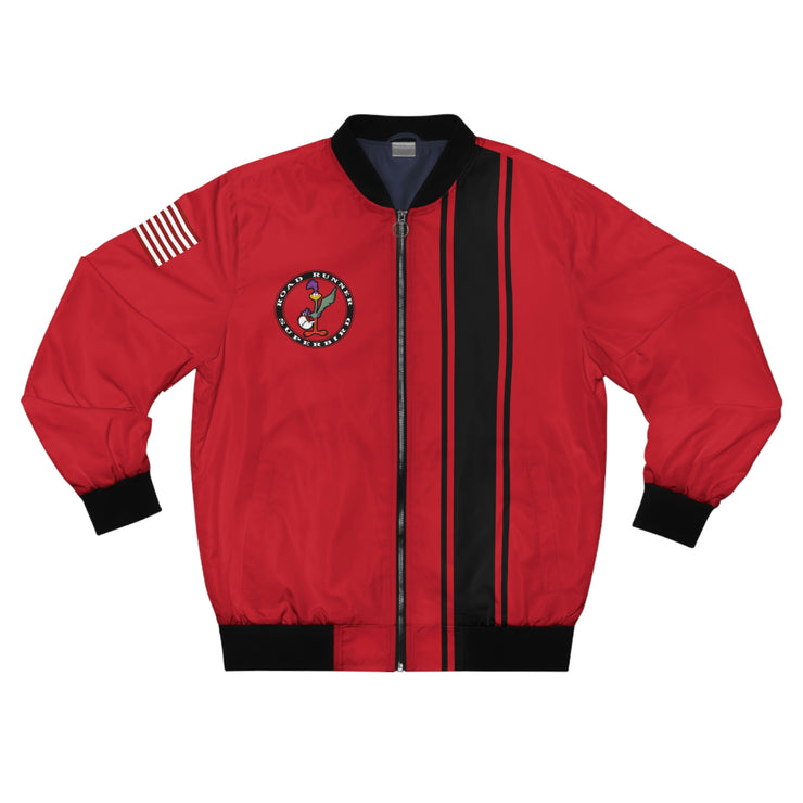 Road Runner Superbird Men's AOP Bomber Jacket Dark Red Black Stripe