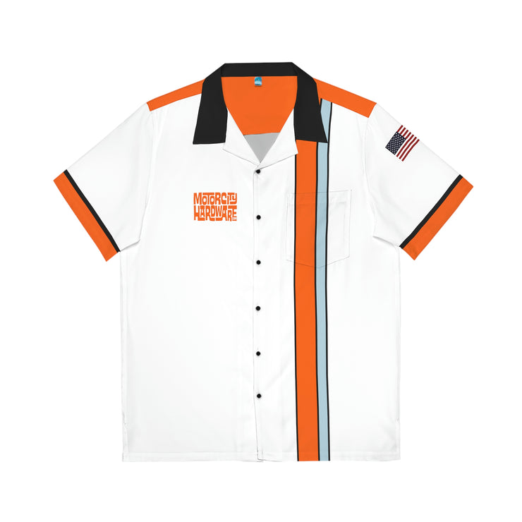 Vintage Style Gas Station Racing Shirt Men's Hawaiian Shirt (AOP) blue/orange/white