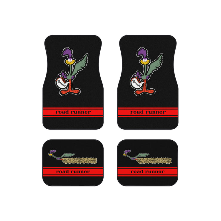 Plymouth Roadrunner Tribute Car Floor Mats (Set of 4) Red Stripe flipped helmet